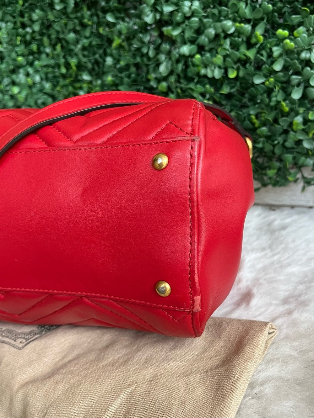 GUCCI Red Marmont GG Disco Red Satchel Tote + Dustbag - Picture 7 of 11